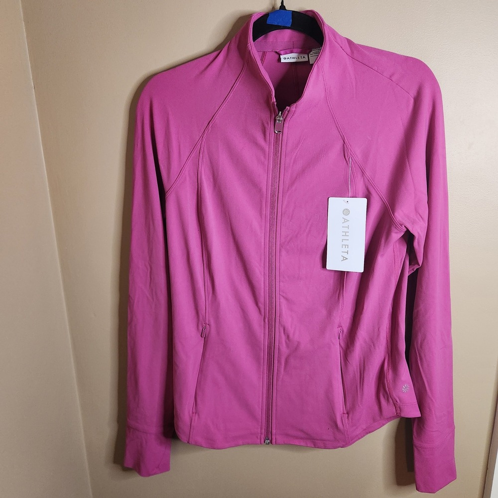 Athleta Salutation Jacket Pink Powervita Full Zip Mock Neck 657490-16 Womens M